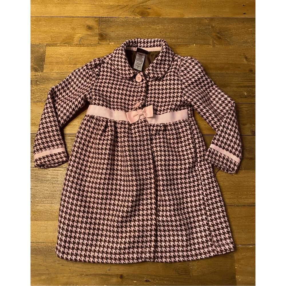 Holiday Editions 3T pink brown pea coat bow buttons  girls peacoat